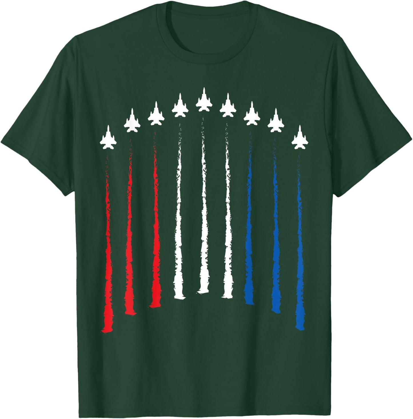 American Jet trail Red White & Blue Flag Fourth of July Jets T-Shirt - T-Shirt | Forest