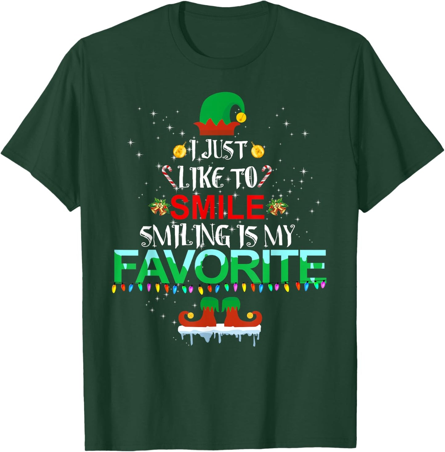 I Just Like To Smile Smiling Is My Favorite Elf Christmas T-Shirt - T-Shirt | Forest