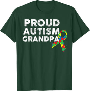 Proud Autism Grandpa Ribbon Puzzle Piece T-Shirt - T-Shirt | Forest