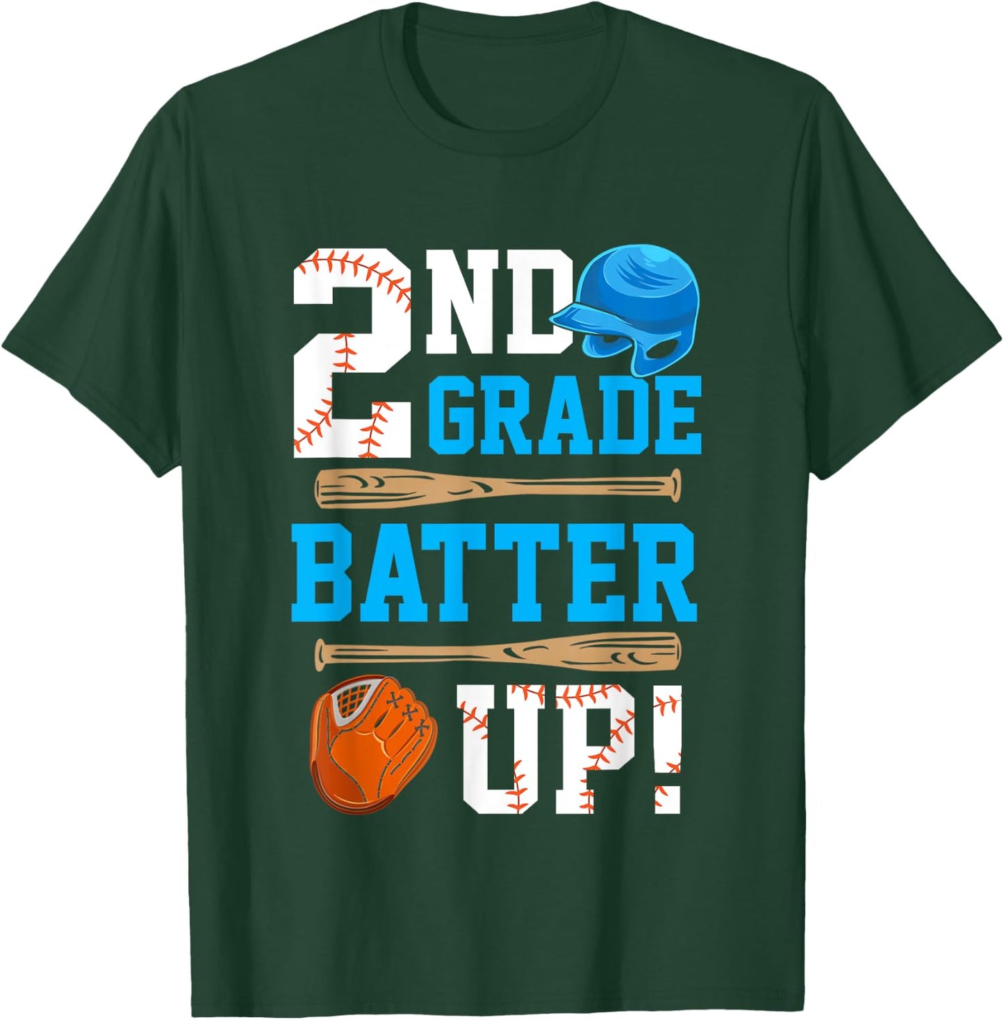 Back To School 2nd Grade Batter Up Baseball First Day Boys T-Shirt - T-Shirt | Forest