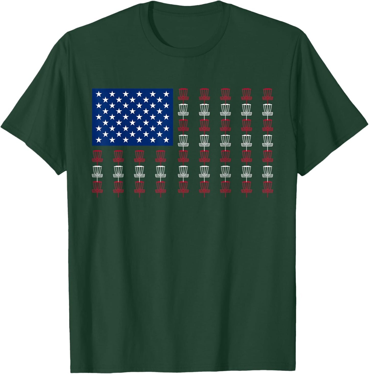 American Flag Disc Golf Player Men Women Fourth of July T-Shirt - T-Shirt | Forest
