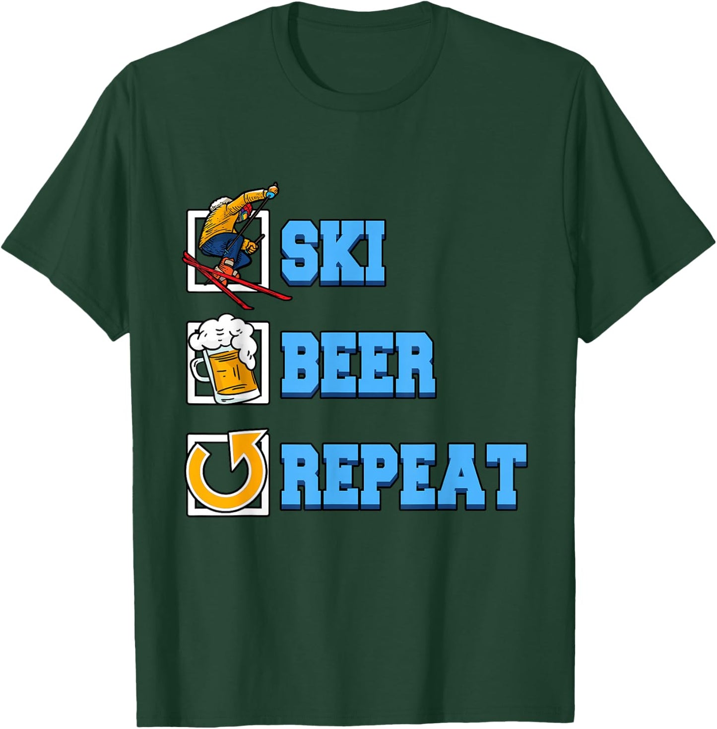 Funny Ski Beer Repeat Skiing Winter Ski Snowboarding T-Shirt - T-Shirt | Forest