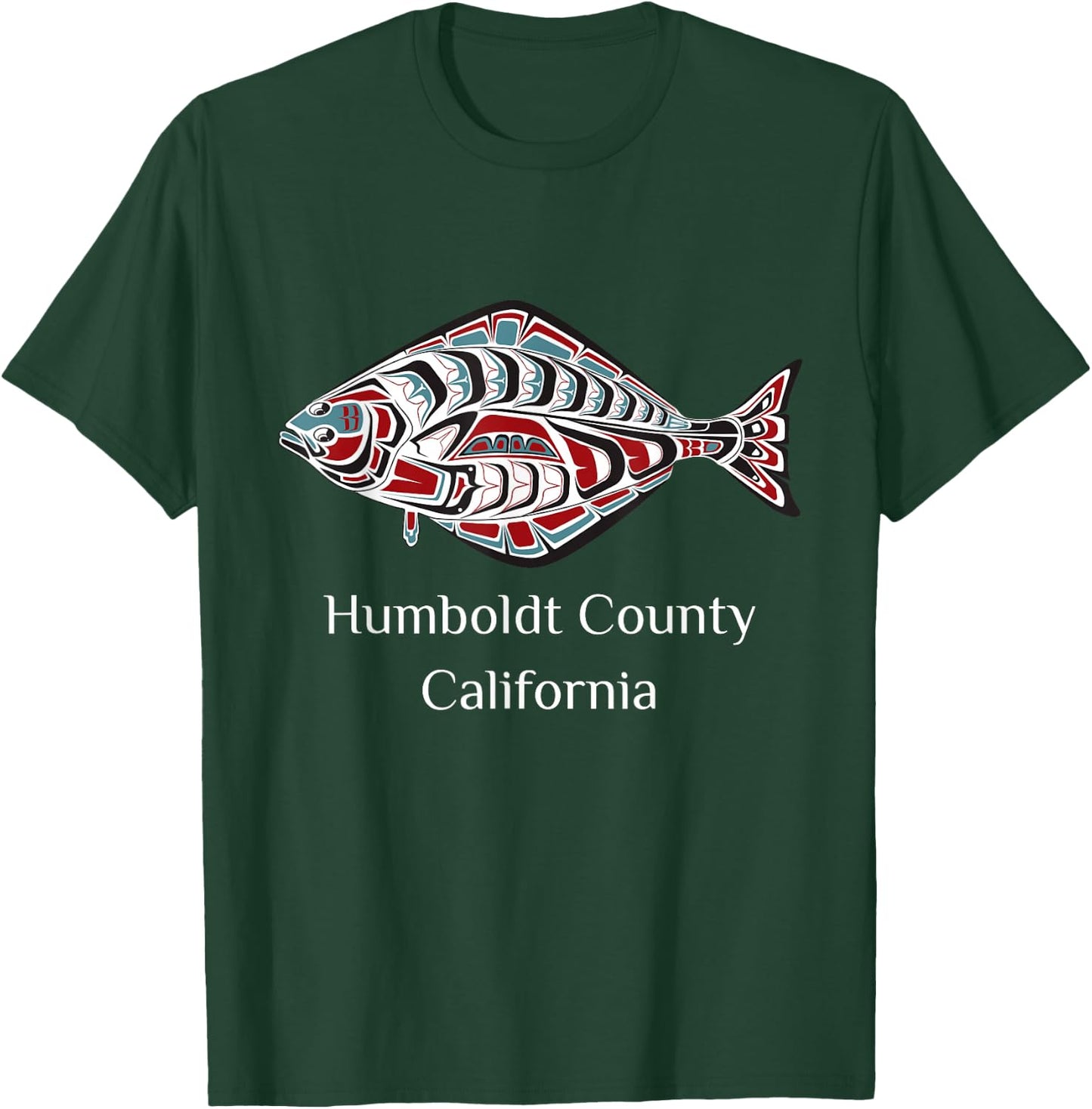 California Humboldt County Native American Style Halibut Art T-Shirt - T-Shirt | Forest