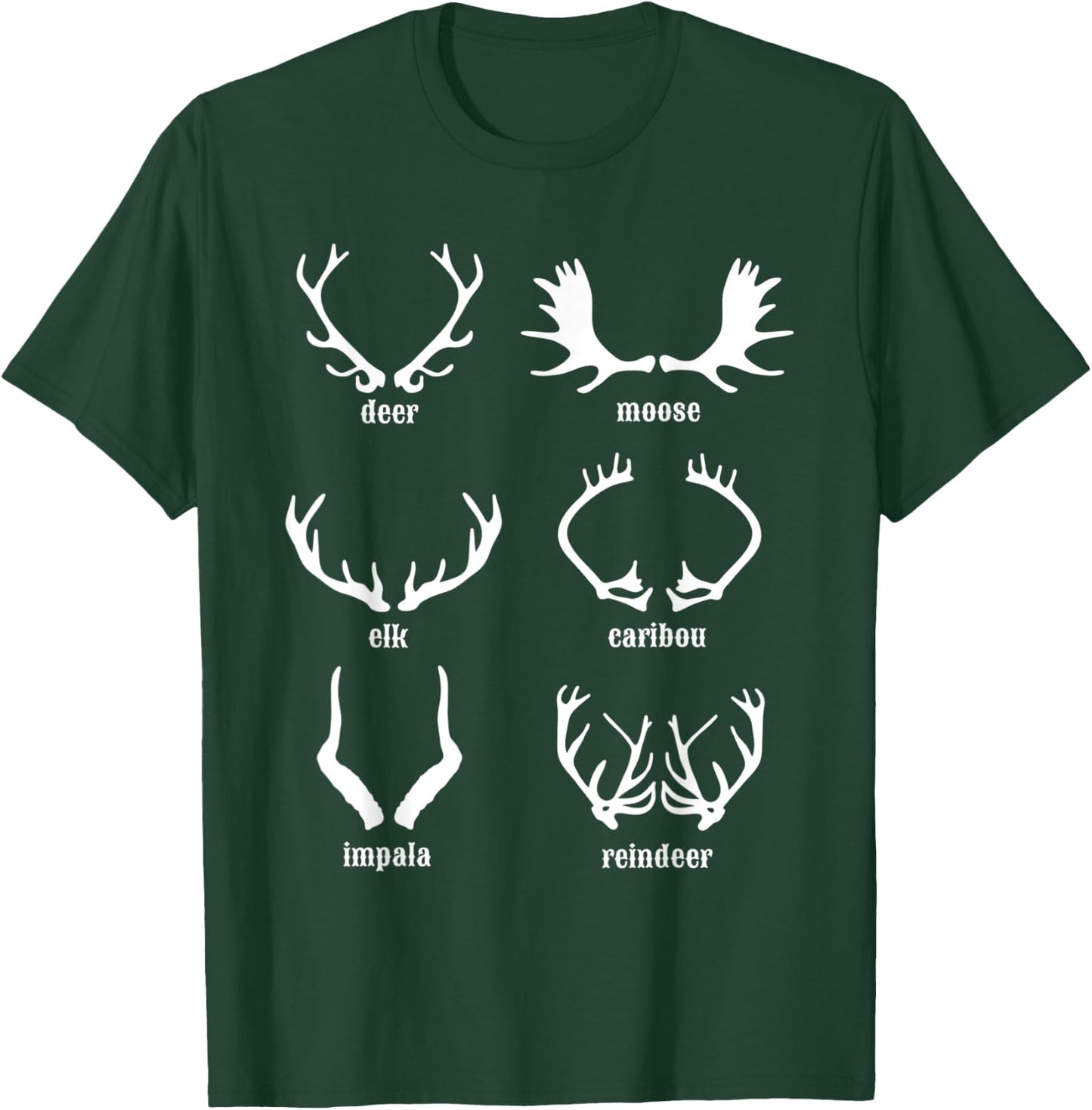 Types Of Antlers Elk Caribou Impala Reindeer Moose Deer Horn T-Shirt - T-Shirt | Forest