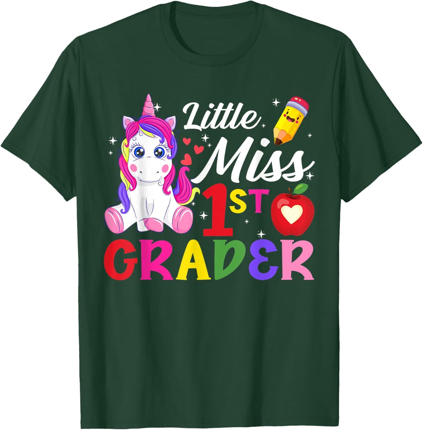 Funny Little Miss First Grader Unicorn First Day Of School T-Shirt - T-Shirt | Forest