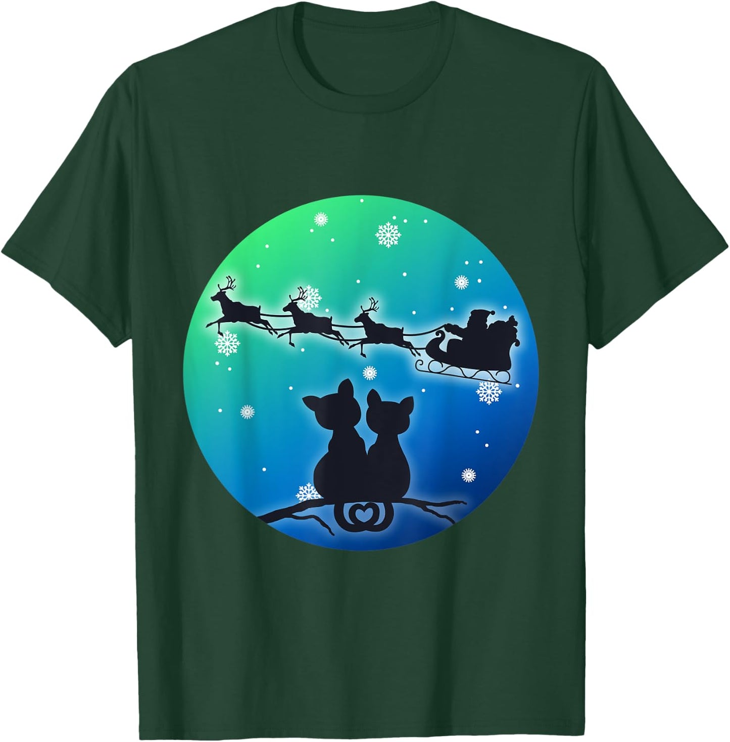 Christmas Santa Sleigh Reindeer Cats, Women Girls, Cat, Xmas T-Shirt - T-Shirt | Forest