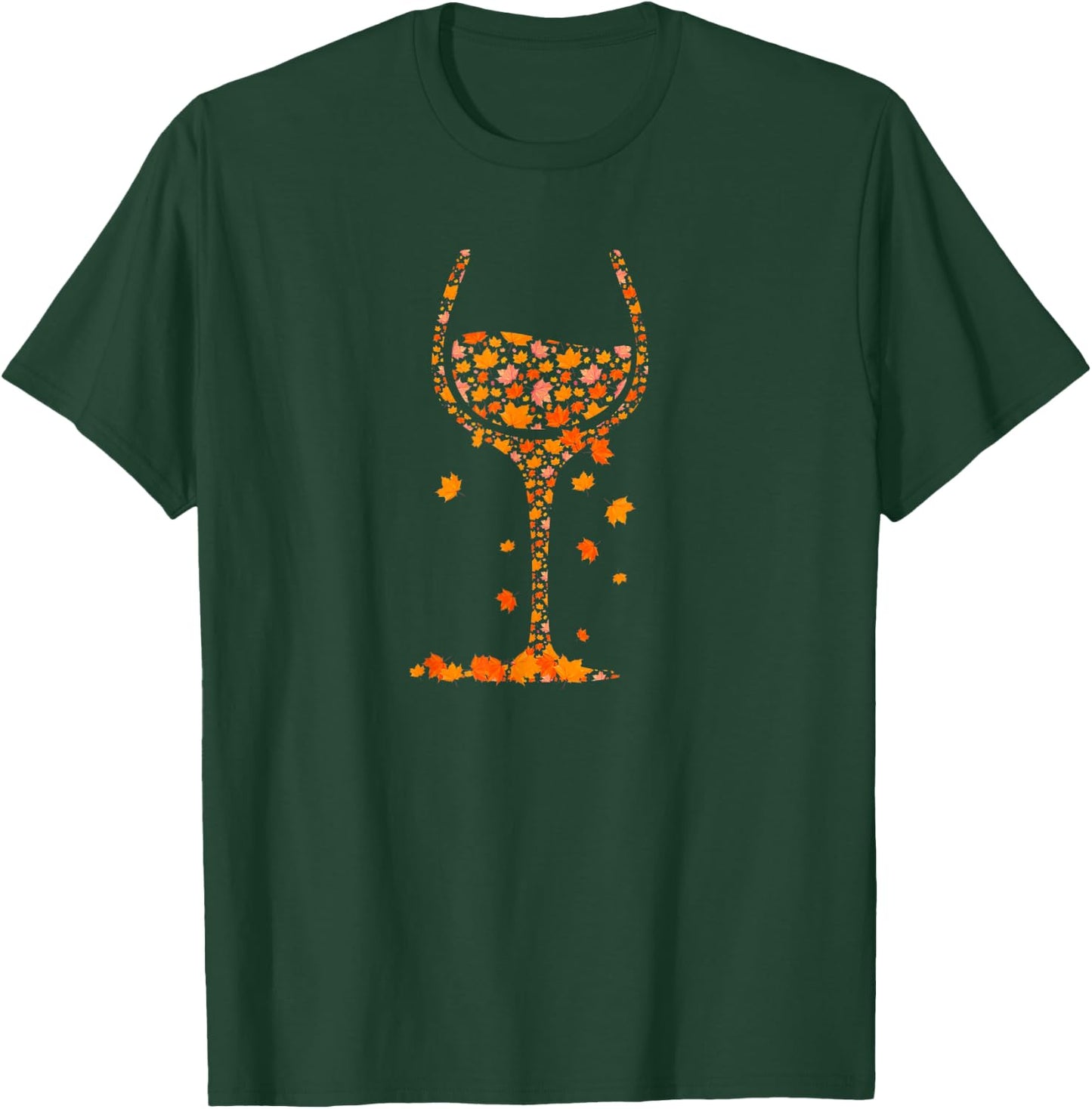 Glass Of Wine Maple Leaf Drinking Wine Lover Autumn Fall T-Shirt - T-Shirt | Forest