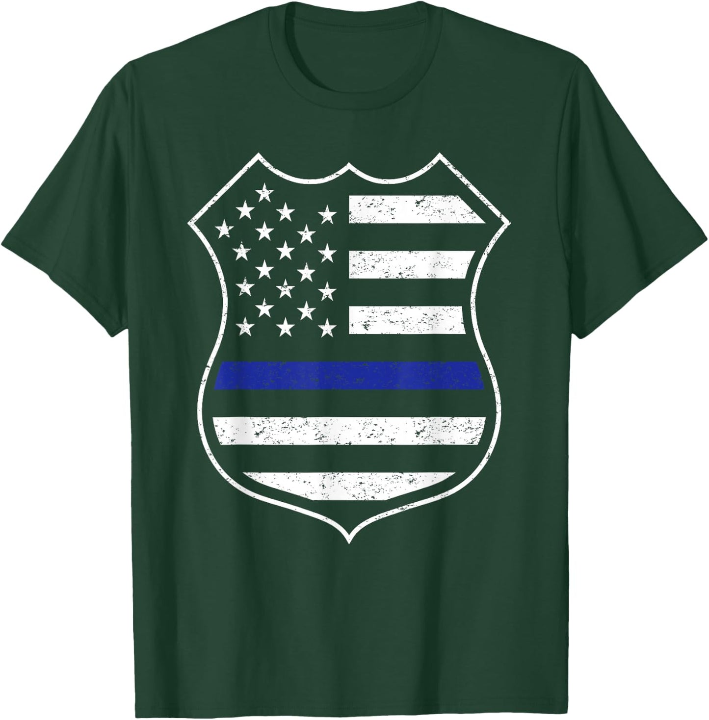 Thin Blue Line American Flag Boys Girls USA Men Police Badge T-Shirt - T-Shirt | Forest
