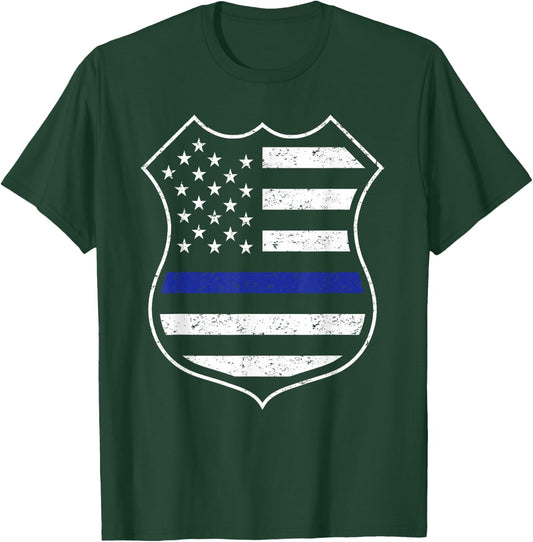 Thin Blue Line American Flag Boys Girls USA Men Police Badge T-Shirt - T-Shirt | Forest