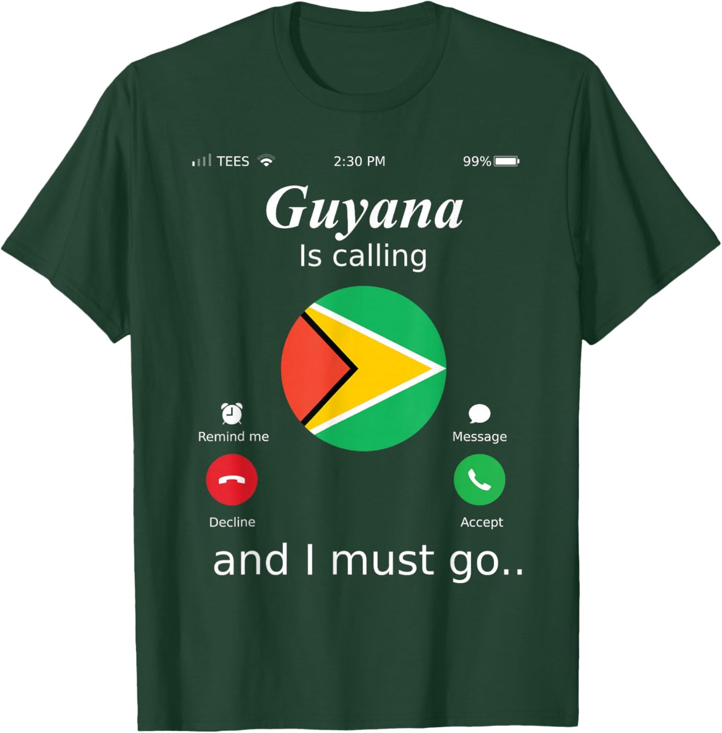 Guyana Is Calling and I Must Go Guyana Flag shirt T-Shirt - T-Shirt | Forest