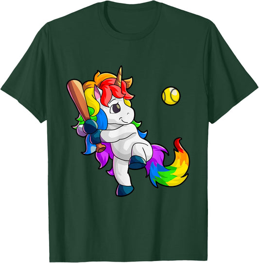 Unicorn Softball Girls Women Baseball Softball Player T-Shirt - T-Shirt | Forest