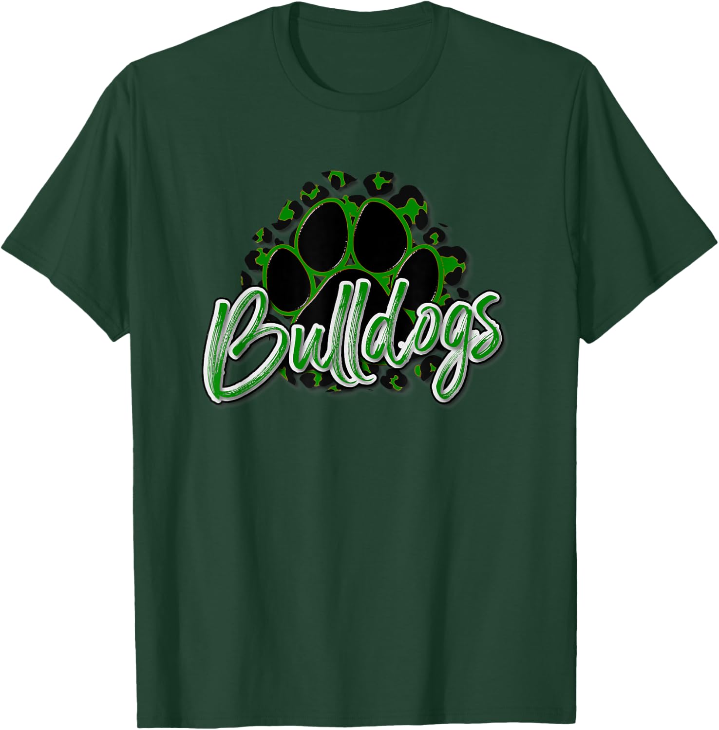 Bulldogs Green Black Cheetah School Sports Fan Team Spirit T-Shirt - T-Shirt | Forest