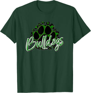 Bulldogs Green Black Cheetah School Sports Fan Team Spirit T-Shirt - T-Shirt | Forest