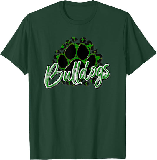 Bulldogs Green Black Cheetah School Sports Fan Team Spirit T-Shirt - T-Shirt | Forest