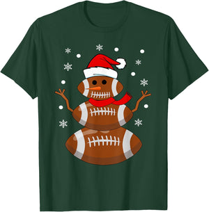Christmas Football Snowman Kids Football Christmas Women Men T-Shirt - T-Shirt | Forest