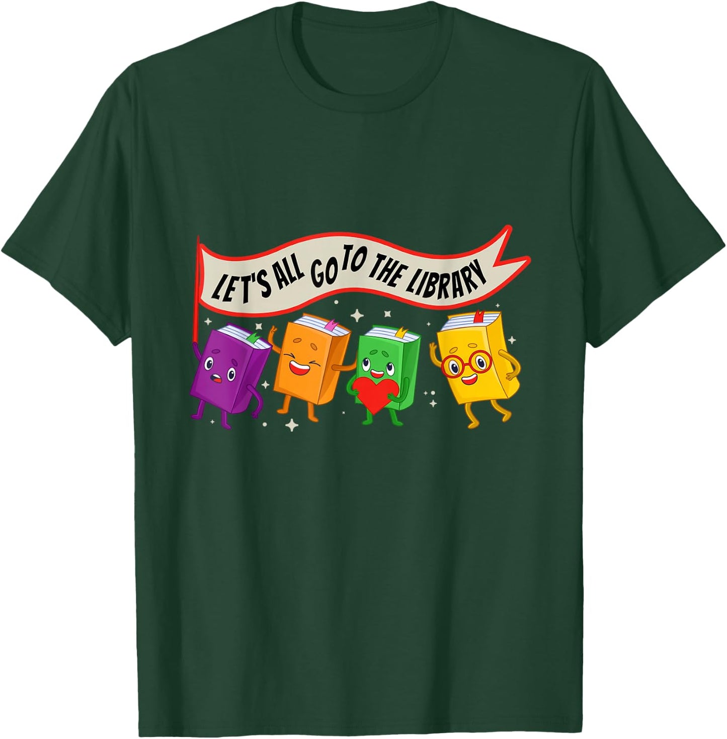 Librarian Let's All Go To The Library Cute Groovy Book Lover T-Shirt - T-Shirt | Forest