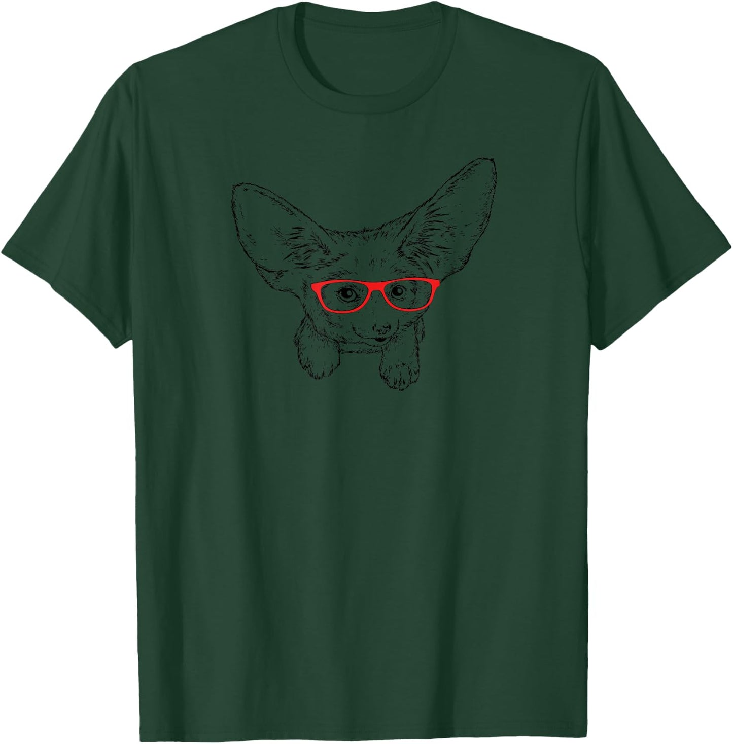 Kids Red Glasses Illustration Fennec Fox Lover T-Shirt - T-Shirt | Forest