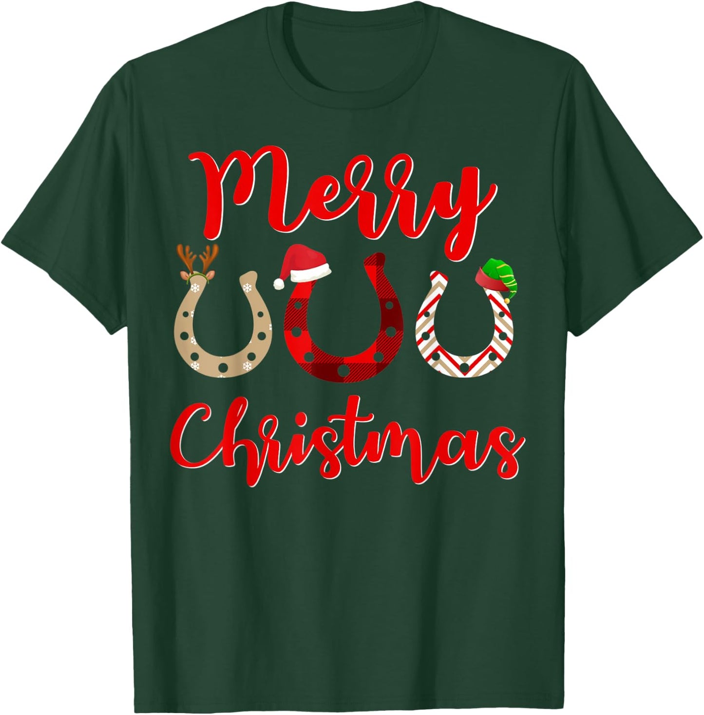 Christmas Horseshoe, Santa Hat, Horse T-Shirt - T-Shirt | Forest