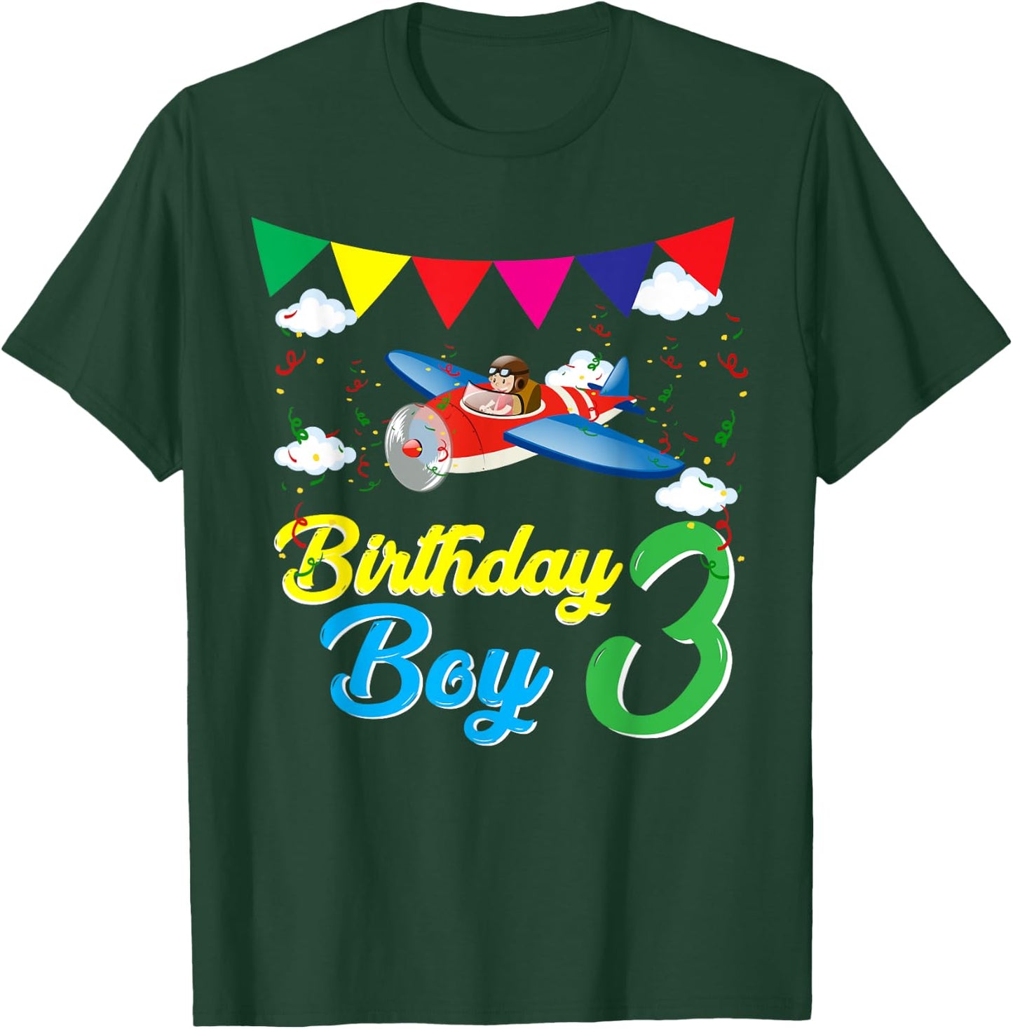 3rd Birthday Boy Airplane Pilot | 3 y old Gift T-Shirt - T-Shirt | Forest