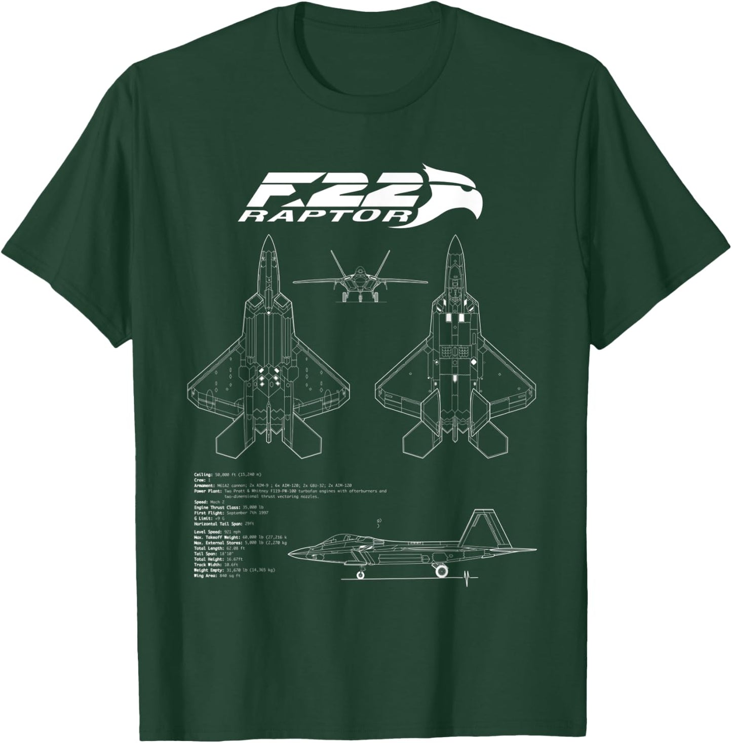 Raptor F22 Blueprint T-Shirt - T-Shirt | Forest