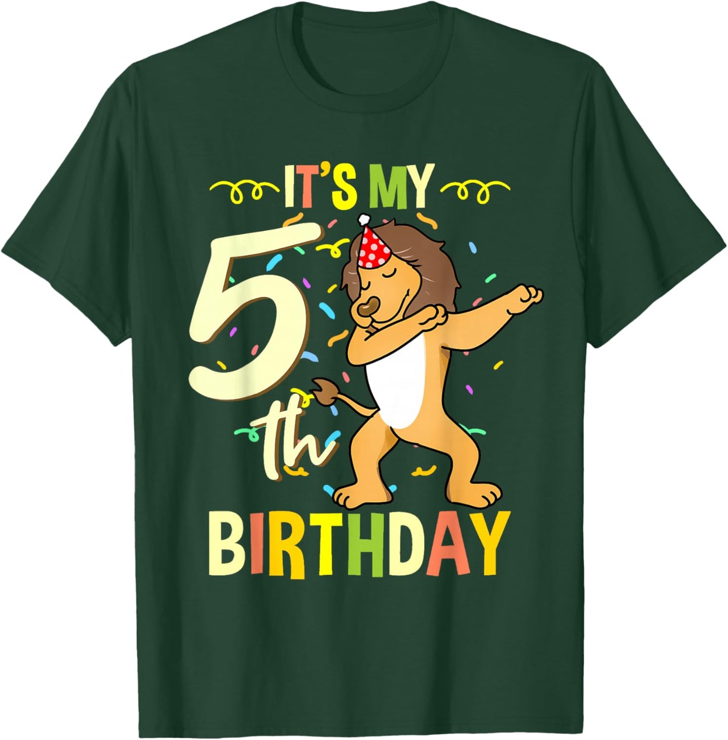 Its My 5th Birthday Dabbing Lion T-Shirt - T-Shirt | Forest