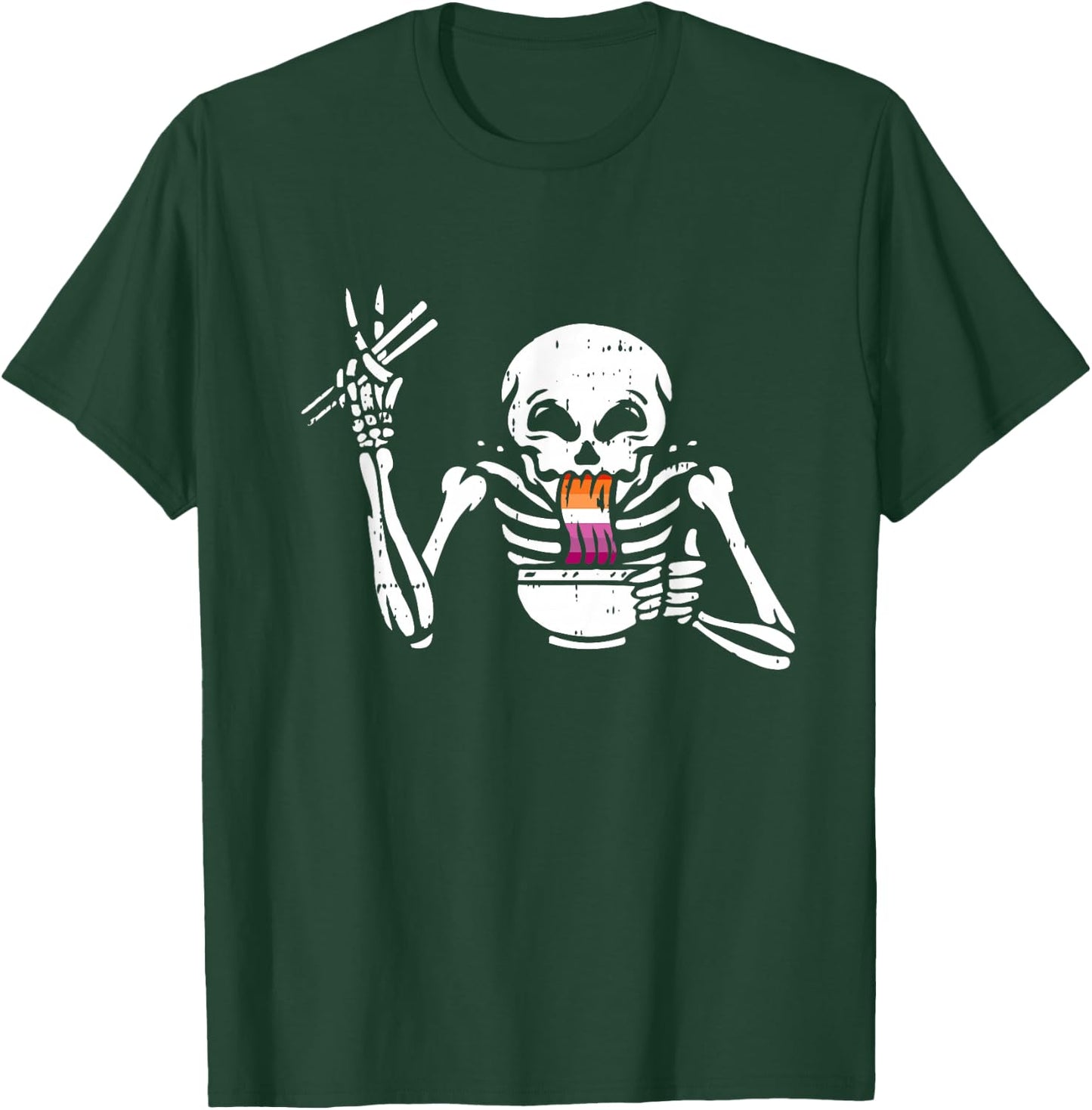 Eating Ramen Lesbian LGBT-Q Pride Japanese Skeleton T-Shirt - T-Shirt | Forest