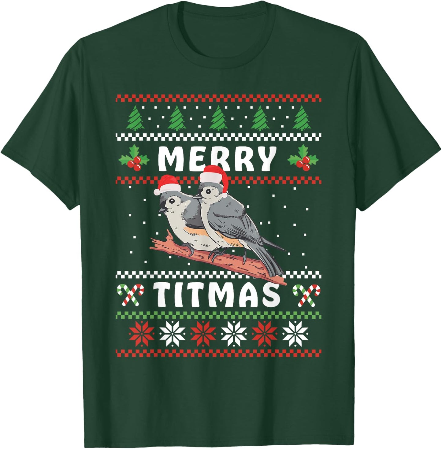 Funny Tufted Titmouse Merry Titmas Gift Bird watching T-Shirt - T-Shirt | Forest