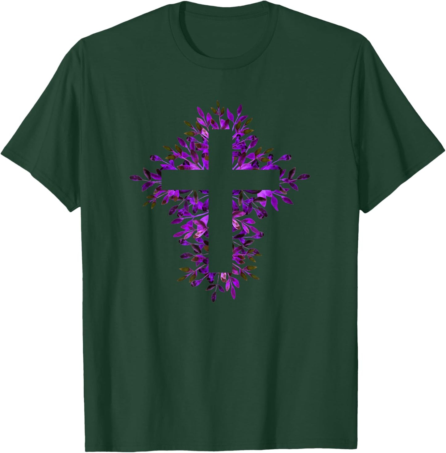 Purple Blue Floral Spring Fall Cross Christian Faith Lover T-Shirt - T-Shirt | Forest