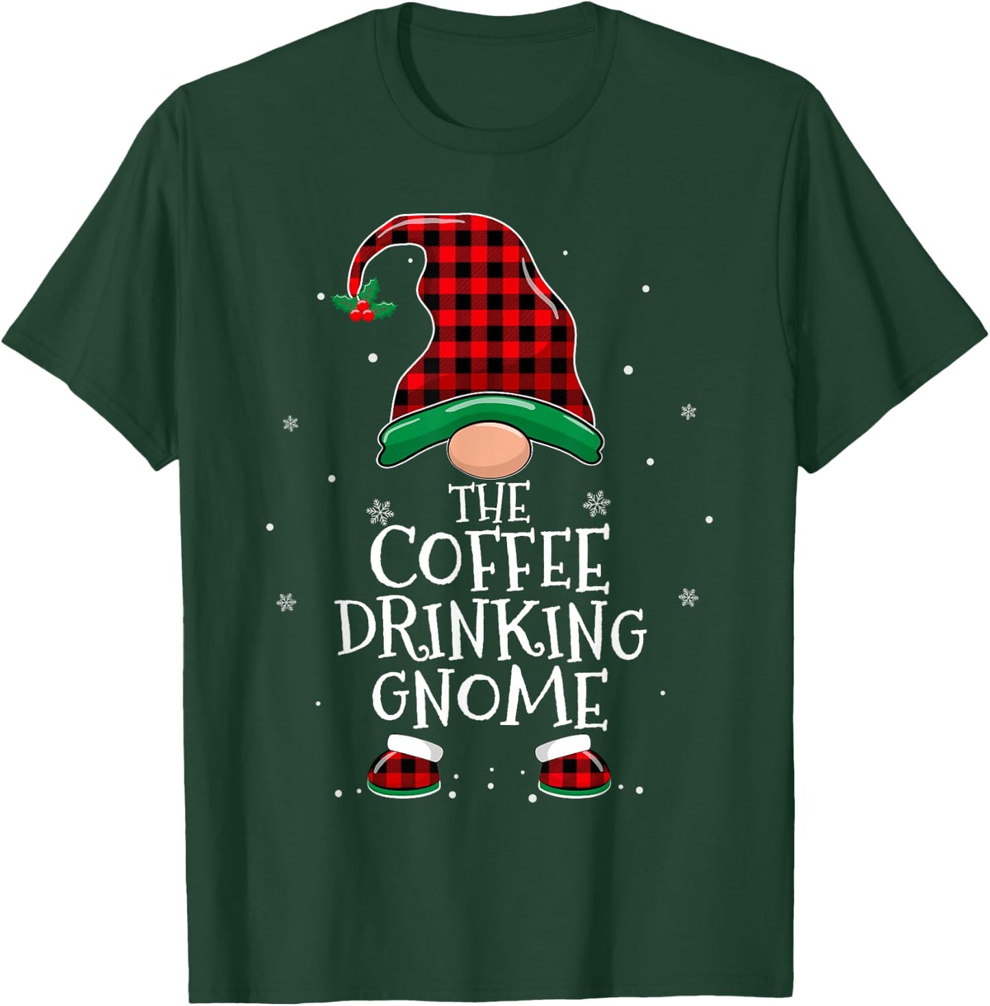 Coffee Drinking Gnome Xmas Family Matching Funny Christmas T-Shirt - T-Shirt | Forest