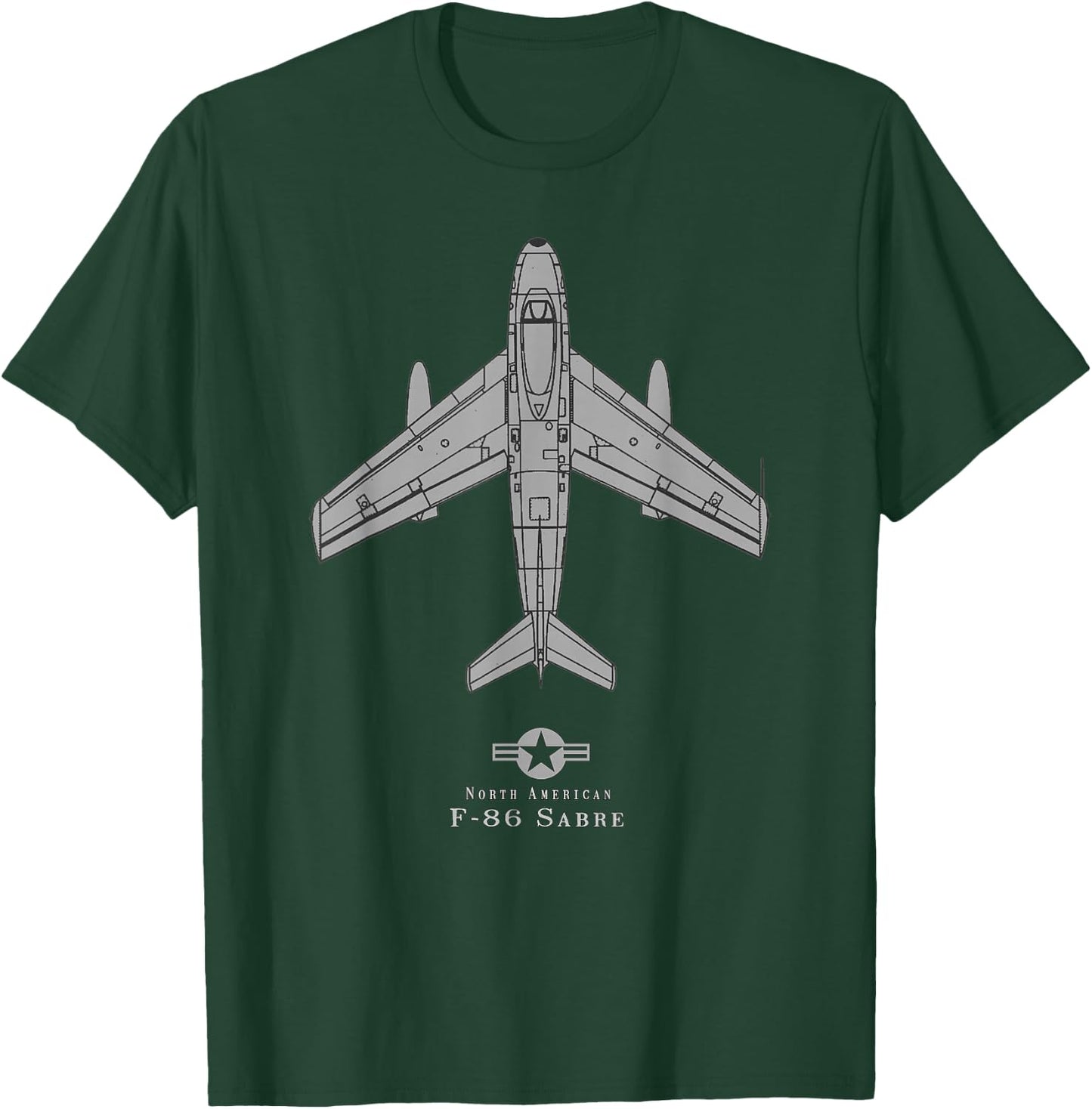 F-86 Sabre Tech Drawing Cold War Jet Fighter Airplane T-Shirt - T-Shirt | Forest