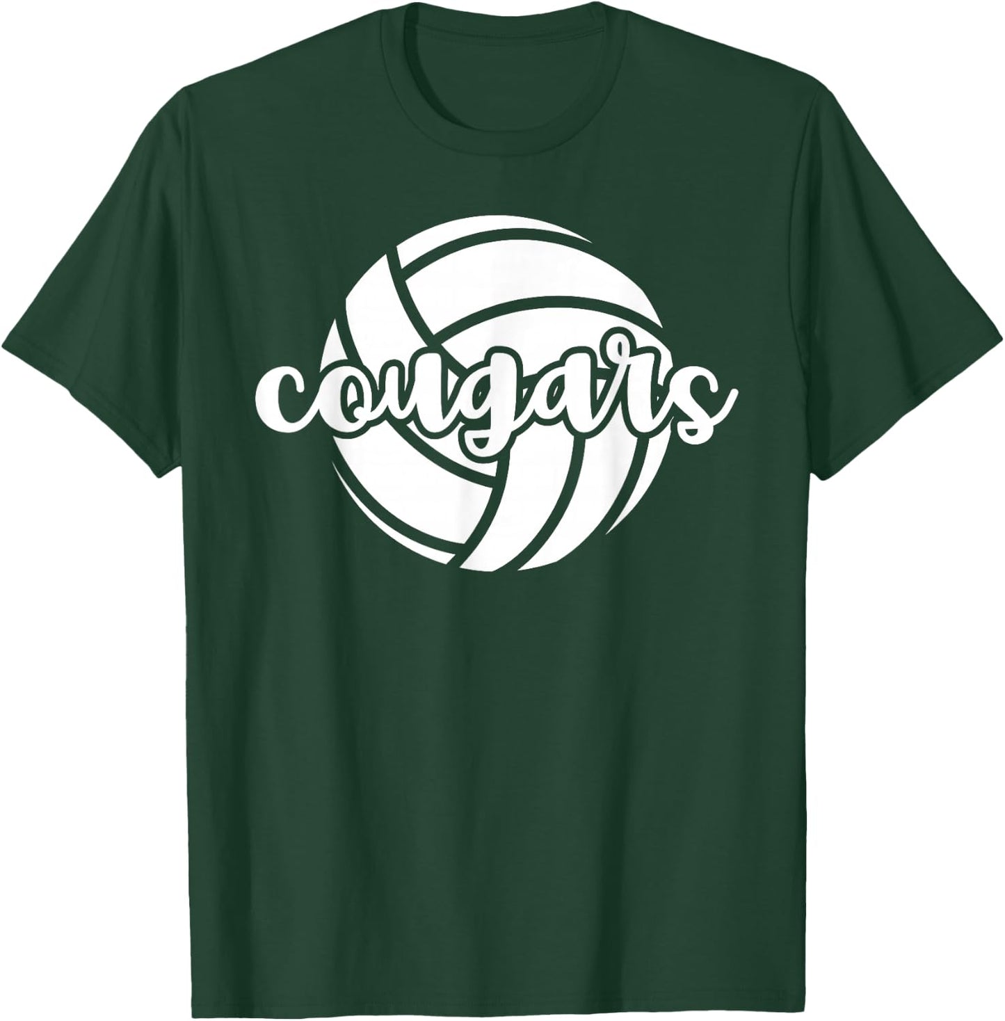 Cougars Volleyball Team Mascot School Spirit Game Night T-Shirt - T-Shirt | Forest