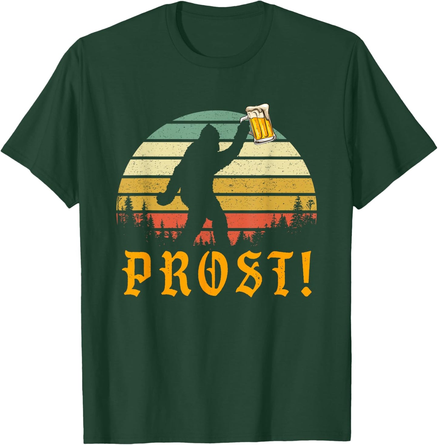 Vintage PROST! Bigfoot Yeti Drinking Beer German Oktoberfest T-Shirt - T-Shirt | Forest