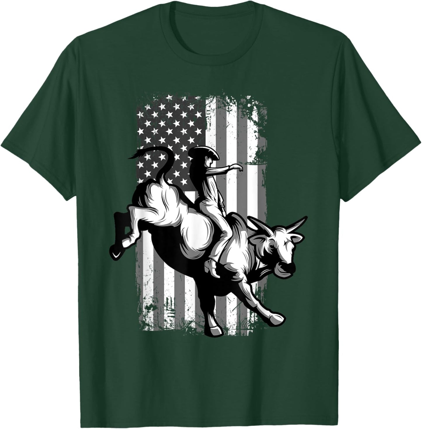 Rodeo Bull Rider Patriotic American USA Flag For Cowboys T-Shirt - T-Shirt | Forest