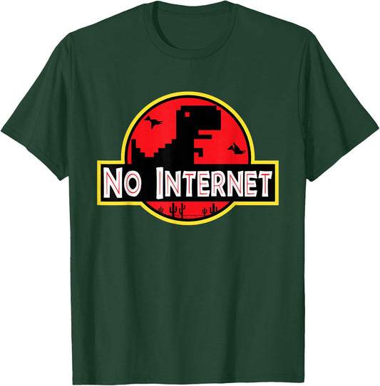 No Internet T-Rex Dino Nerdy 8-Bit T-Shirt - T-Shirt | Forest