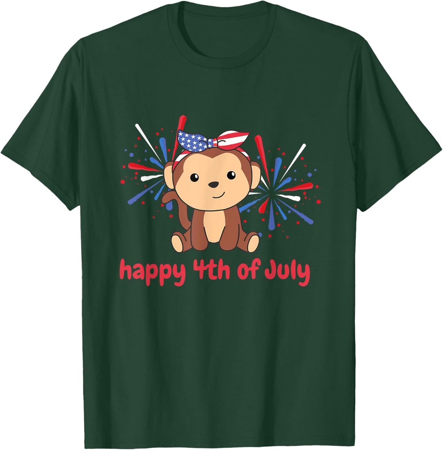 4th Of July American Monkey For Kids Usa Fireworks Monkey T-Shirt - T-Shirt | Forest