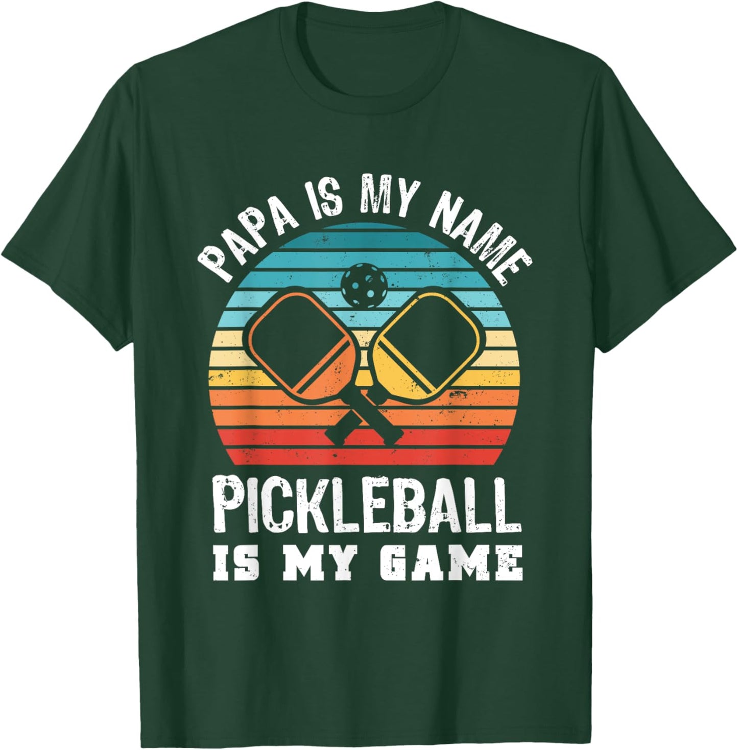 Funny Retro Papa Pickleball Sunset Gift T-Shirt - T-Shirt | Forest