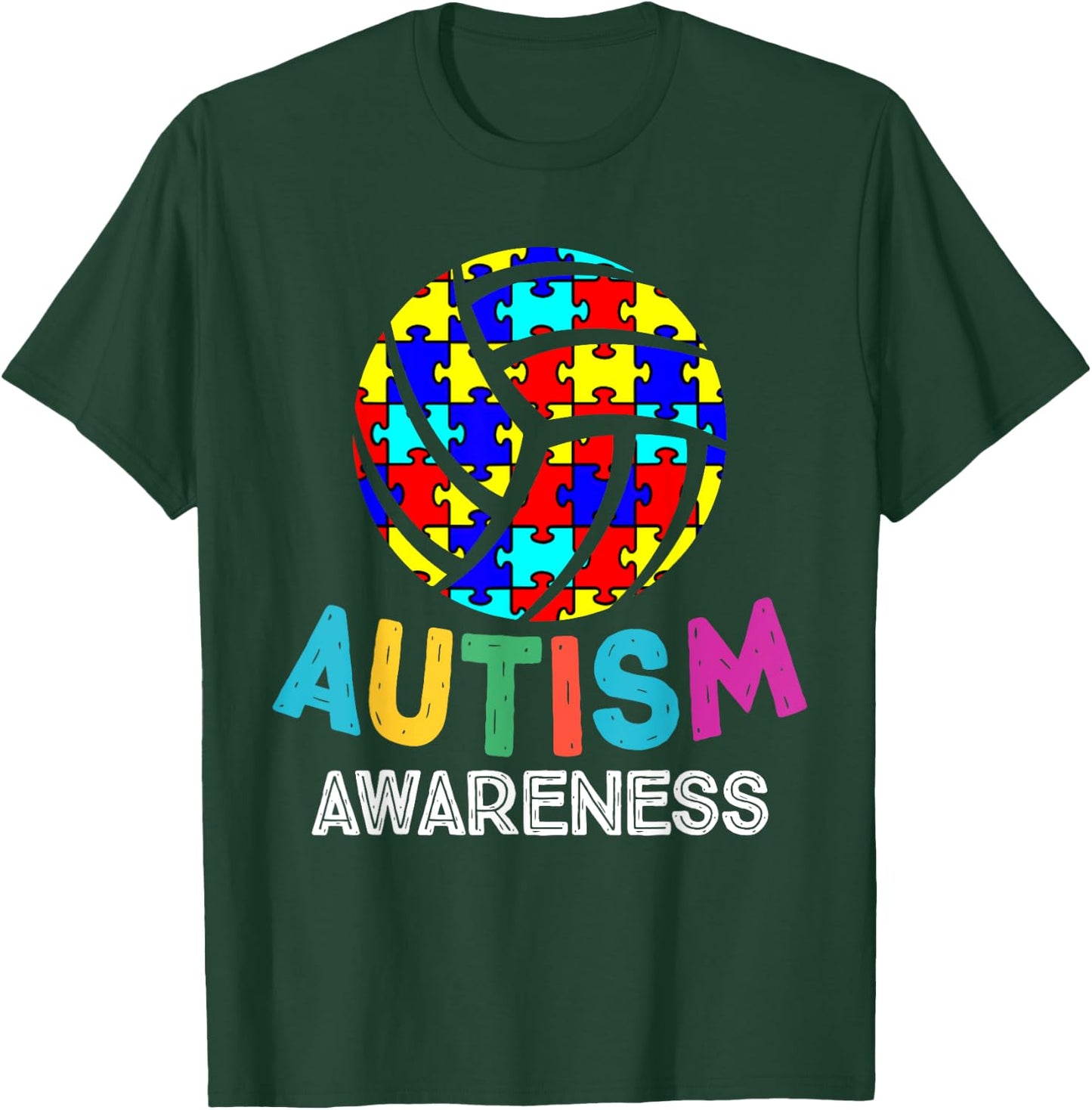 Autism Awareness Month Volleyball Sports Ribbon Women Shirt T-Shirt - T-Shirt | Forest