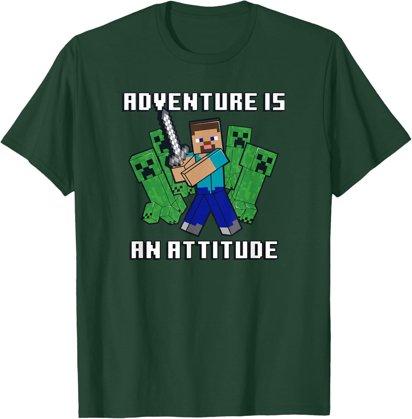 Minecraft Steve Fights Creepers Adventure T-Shirt - T-Shirt | Forest