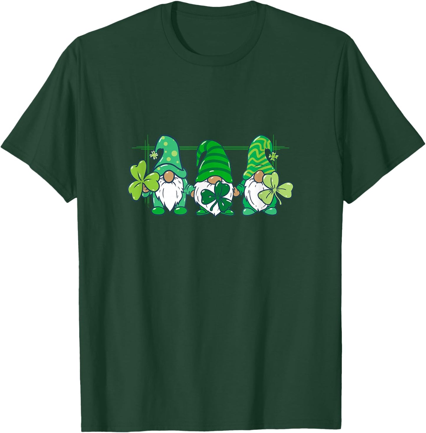 Three Gnomes Holding Irish Clover Shamrock St Patrick's Day T-Shirt - T-Shirt | Forest