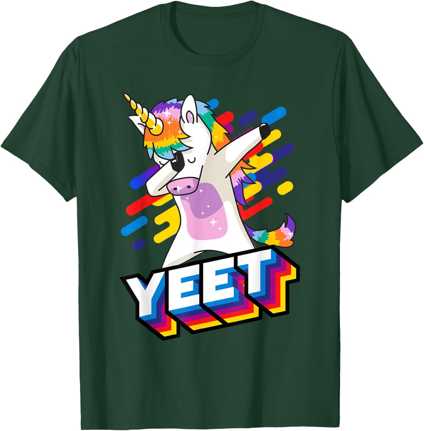 Colorful Dabbing Dancing Unicorn Celebration Yeet T-Shirt - T-Shirt | Forest