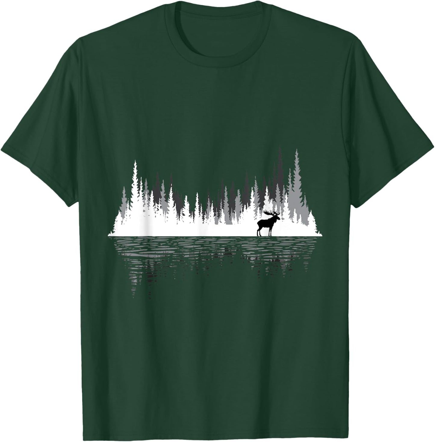 Trees Reflection Wildlife Animal Moose Researcher Hunter T-Shirt - T-Shirt | Forest