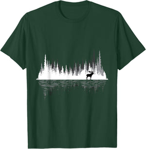 Trees Reflection Wildlife Animal Moose Researcher Hunter T-Shirt - T-Shirt | Forest