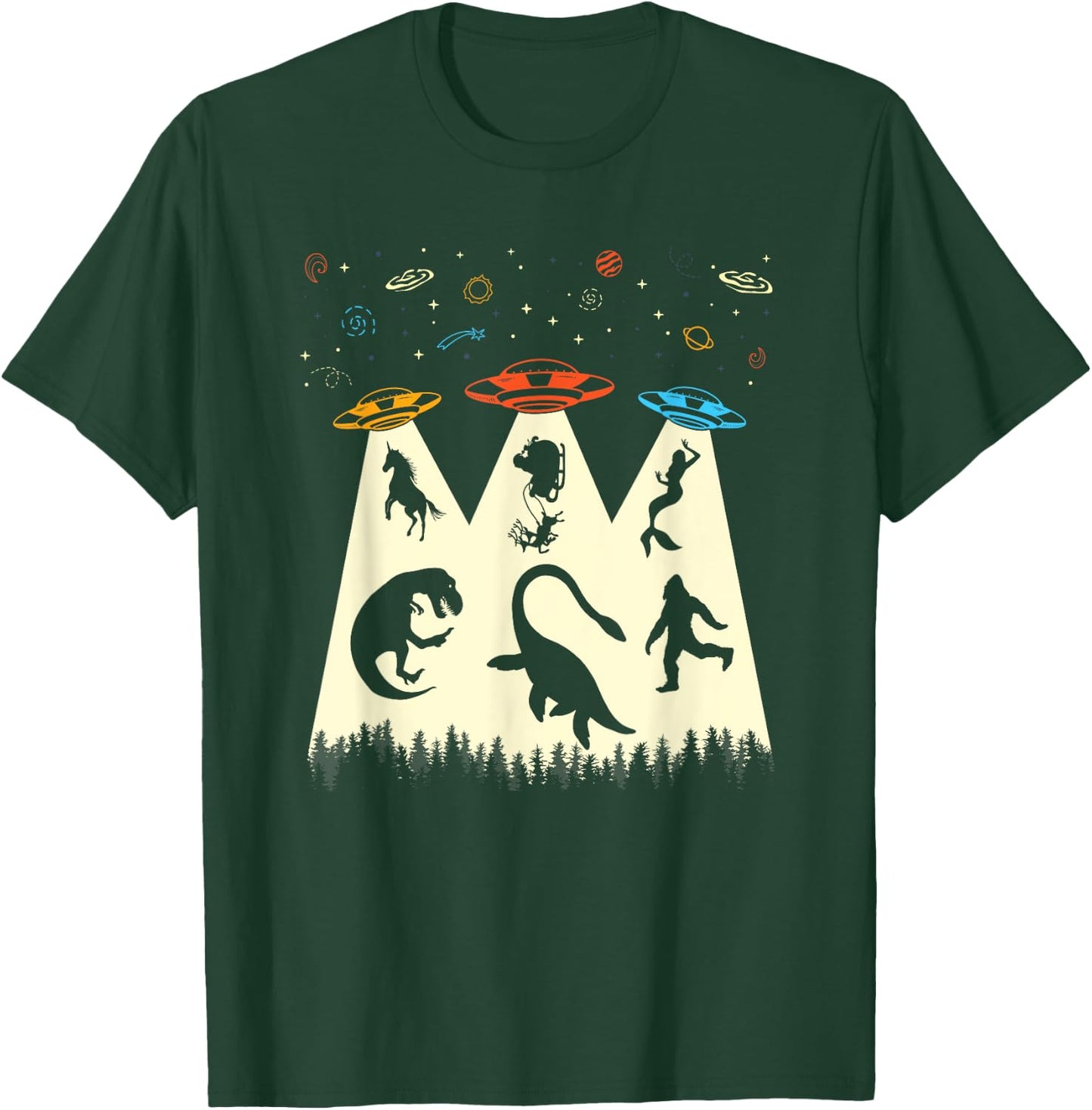 Funny UFO Shirt T-Rex Unicorn Bigfoot Alien Abduction T-Shirt - T-Shirt | Forest