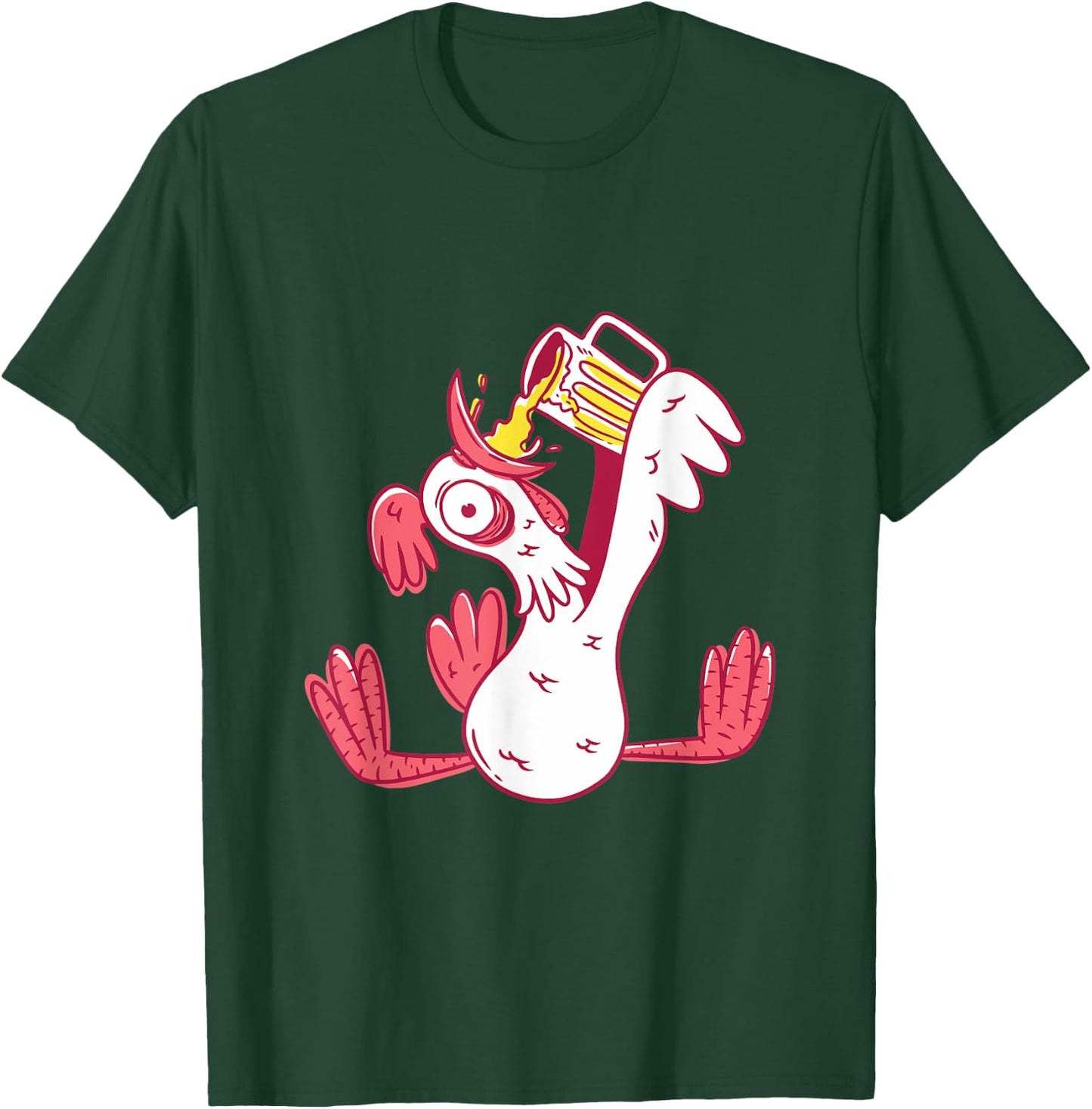 Funny Drunk Rooster Animal Chicken Beer Alcohol Party Gift T-Shirt - T-Shirt | Forest