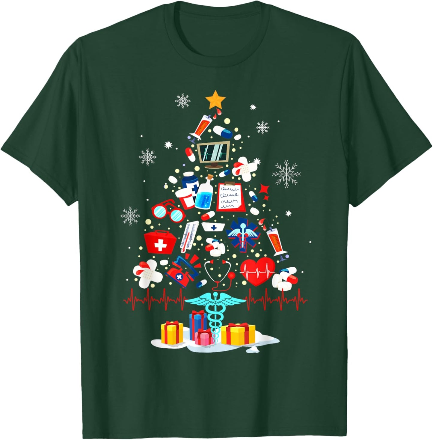 Christmas Tree Medical Tools Funny Nurse At Xmas Looks How T-Shirt - T-Shirt | Forest
