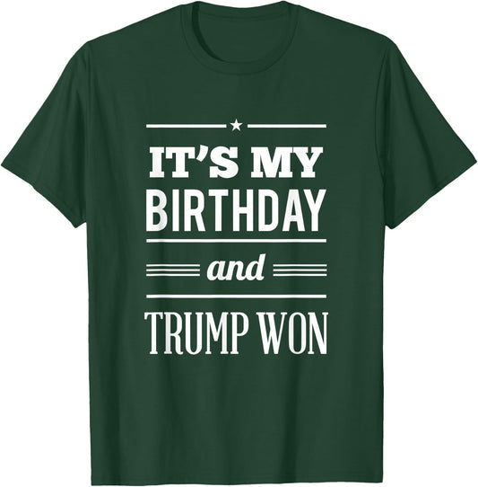 God Bless America Adult 3X-Large Black Modern Collarless Short Sleeve - It's My Birthday Trump Won Funny Political Birthday T-Shirt - T-Shirt | Forest