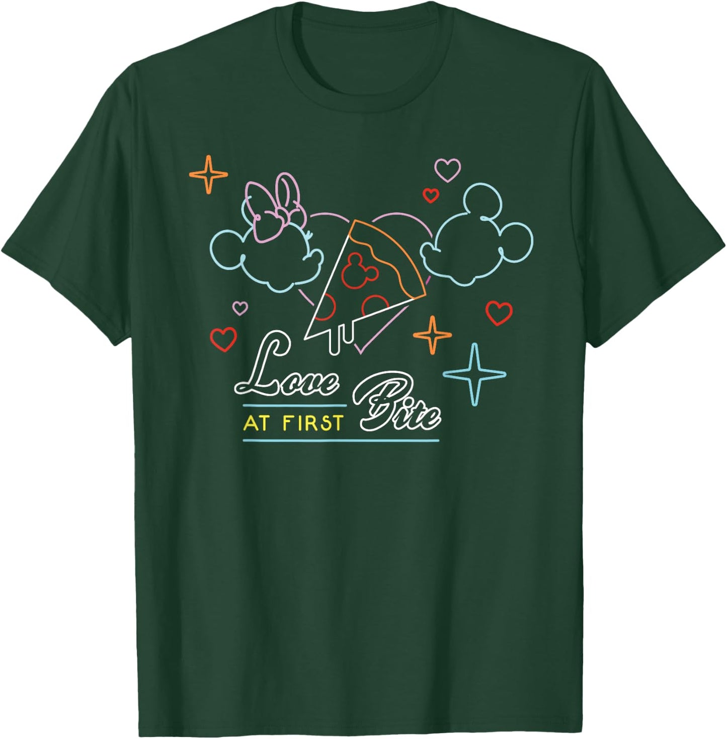 Disney Mickey and Minnie Mouse Neon Pizza Love At First Bite T-Shirt - T-Shirt | Forest