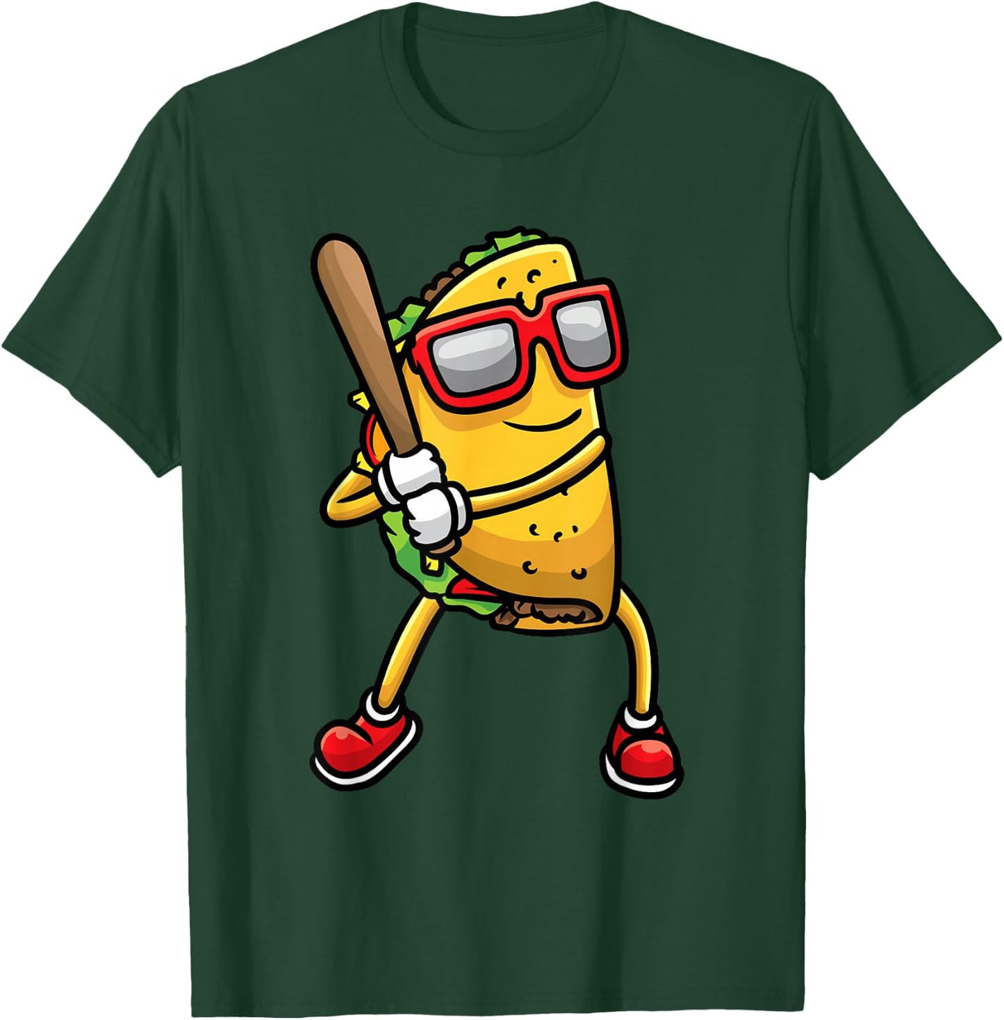 Taco Playing Baseball Mexican Cinco De Mayo Kids Men T-Shirt - T-Shirt | Forest
