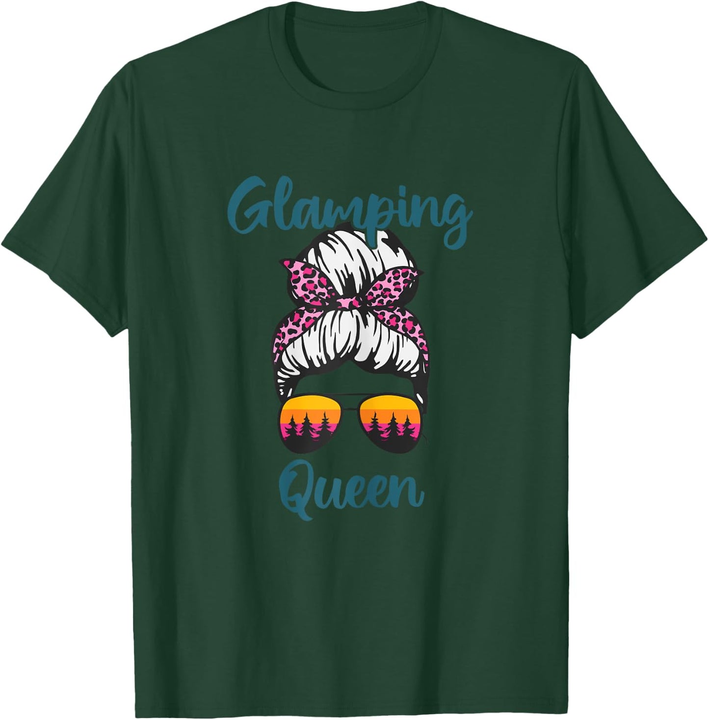 Funny Camping Hair Messy Bun Outdoor Glamping Queen T-Shirt - T-Shirt | Forest