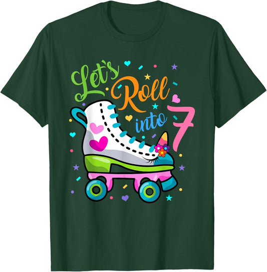 Let's Rolling Into 7 Years Old 7th Birthday Skating Unicorn T-Shirt - T-Shirt | Forest